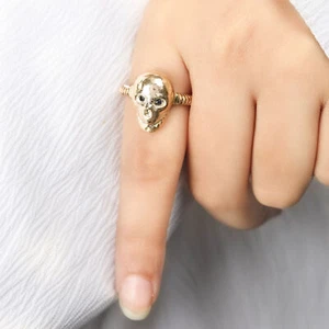 14K Gold 0.03 Ct. Black Lab-Created Diamond Skull Design Halloween Ring - Picture 1 of 9