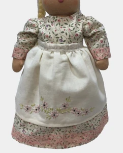 Dress for Doll Waldorf Type 13"-16" Lt Pink Floral, 100% Cotton & Apron upcycled - Picture 1 of 24