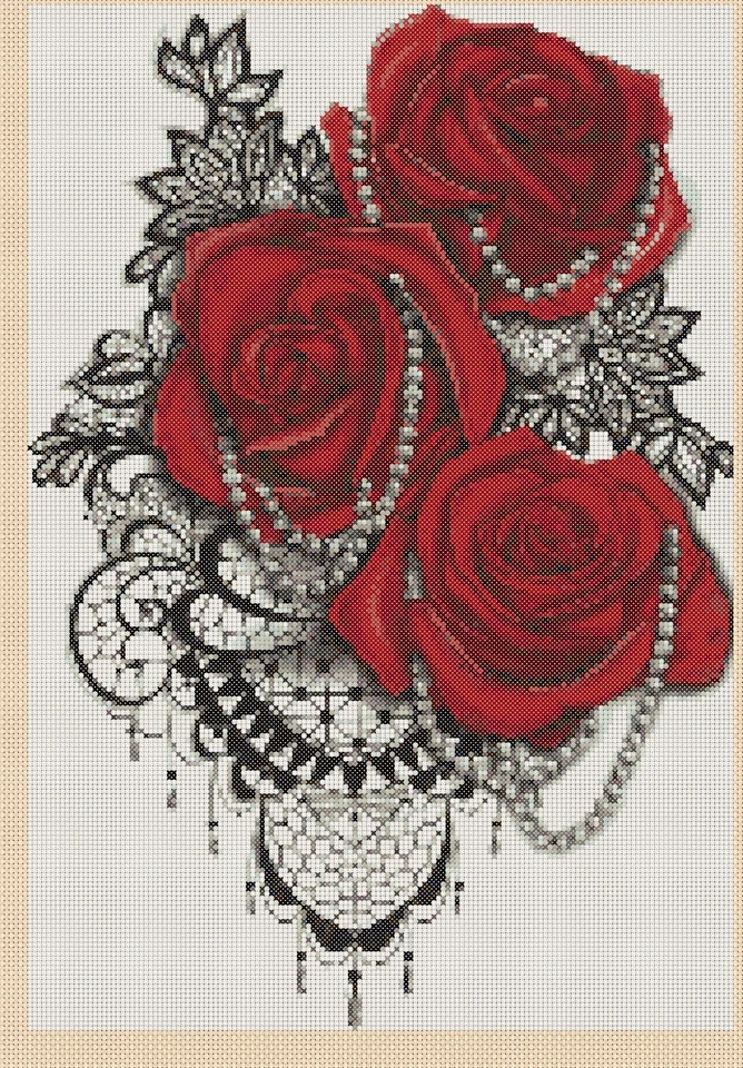 Mandala Red Roses cross stitch chart   420 FlowerPower37-uk - Image 1 of 1