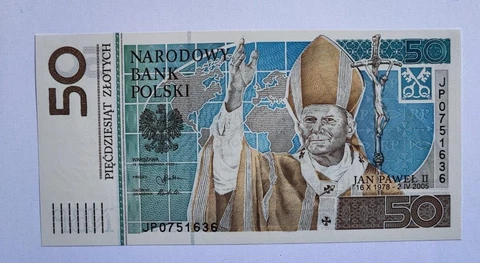 50 zlotych Commemorative Polish Pope John Paul II 2006 UNC P-178 With Folder Cover