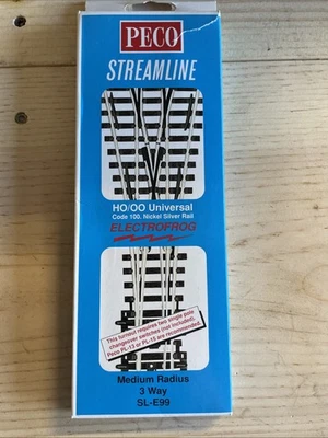 HO Peco код 100 Серебряный никель Electrofrog средний радиус 3 пути переключатель SL-E99 NIB - Изображение 1 из 2