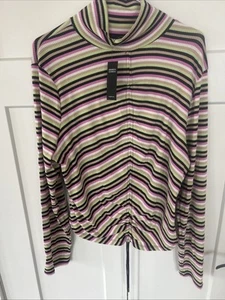 NWT! AFRM x Nordstrom Mock Neck Drawstring L/Sleeve Multicolor Stripe Top Sz 3X - Picture 1 of 9