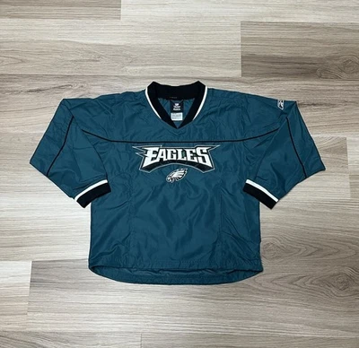 Pulôver vintage Philadelphia Eagles verde quebra-vento Reebok Youth tamanho pequeno (8) - Imagem 1 de 4