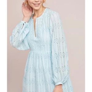 Anthropologie Eyelet Dress Women 4 Light Blue Feminine Spring Cottagecore Easter - Picture 1 of 10