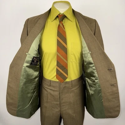 1960s Botany Suit Mens 42 Jacket 37 Pants Unhemmed Polyester Wool Vintage NOS - Image 1 of 4