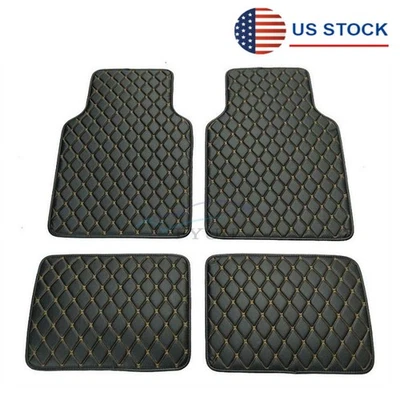 4Pcs Black PU Leather Universal Car Floor Mats Carpets Auto Interior Accessories Foto 1 de 4