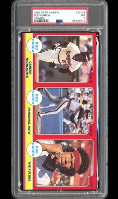 1986 Star Rod Carew 3 Card Panel #22-24 PSA 7 Near Mint HOF LA Angels Twins - Image 1 of 2
