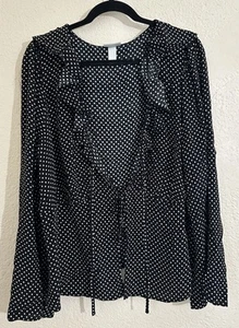 Ava & Viv weiß/schwarz gepunktete Langarm Bluse mit Knoten vorne XXL - Bild 1 von 5