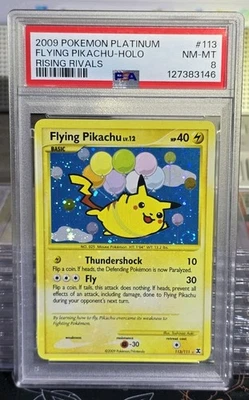 2009 Pokemon Rising Rivals Flying Pikachu PSA 8 Error Holo Bleed Swirl! 🌀 - Image 1 of 2