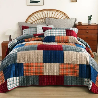 天鹅绒棉被子套装加州国王尺寸-真拼布床罩舒适... — 第 1/4 张图片