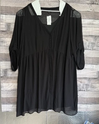 Vestido camisero Torrid para mujer negro forro superpuesto transparente talla grande 5 nuevo con etiquetas Foto 1 de 4