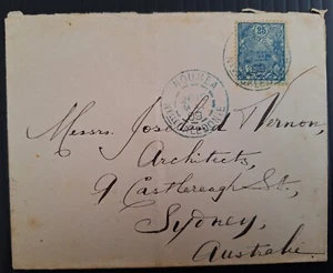 1909 New Caledonia Cover ties 25c stamp cancelled Noumea to Australia - Bild 1 von 2