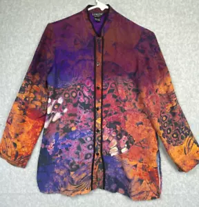 Citron Santa Monica Top Small Purple Multicolor Silk Art to Wear Abstract Asian - Picture 1 of 10