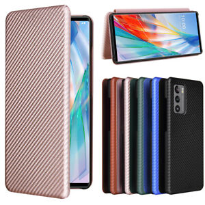 For LG Wing 5G Phone Case Carbon Fiber Wallet Holder Flip Stand Book Covers
