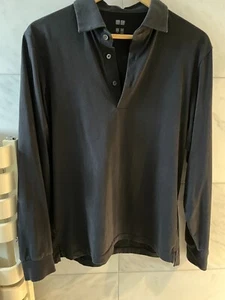 Uniqlo AIRism Long Sleeve Polo Shirt - Size Small - Black - Picture 1 of 9