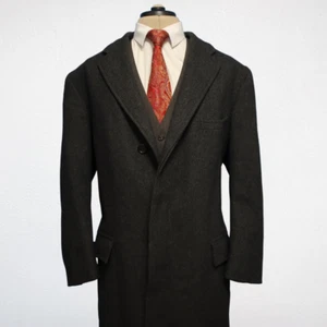 Vintage Brooks Brothers Makers Overcoat 44 XL Gray Heavy Tweed Herringbone USA - Picture 1 of 11