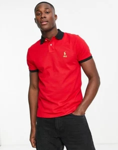 RALPH LAUREN POLO Mens Red Custom Slim Fit Polo Shirt Size UK Medium NEW - Picture 1 of 3