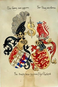 Hand painted old look miniature leaf coats of arms German knights - Picture 1 of 2