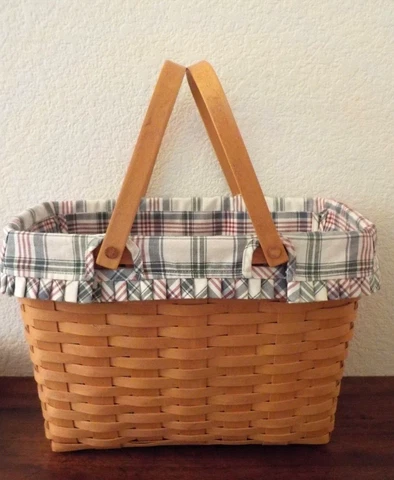 1997 GORGEOUS Longaberger Magazine Basket, 2 Swing Handles,  Fabric Liner Cover