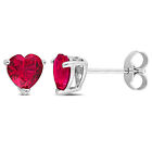 Amour Sterling Silver 3CT TGW Heart-cut Red Cubic Zirconia Stud Earrings