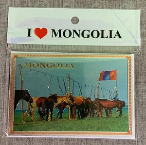 Imán de recuerdo coleccionable Mongolia, Ulán Bator, caballos antes de la gran raza - Imagen 1 de 2