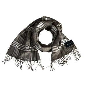 John Ashford Unisex Scarf Fringed Plaid Brown White Soft - Picture 1 of 1