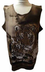 AGASY COLLECTION Brown Mix Animal Print Sleeveless Blouse Top U.K. XXL - Afbeelding 1 van 5