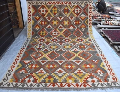 Alfombra gris tejido plano afgano tribal Khotrang Kilim 6x9 alfombra de área geométrica turca Foto 1 de 4