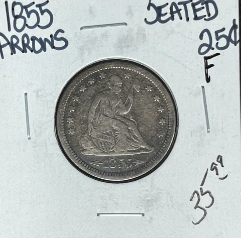 1855 ARROWS SEATED LIBERTY SILVER QUARTER ~ FINE ~NICE COIN~ Cover