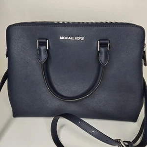 MICHAEL Michael Kors Navy Blue Saffiano Leather Satchel Handbag - Picture 1 of 17