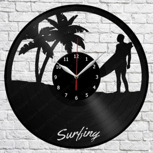 Surfing Sport Ocean Surfboard Vinyl Record Wall Clock Art Decor 12'' 30cm 414 - Imagen 1 de 11