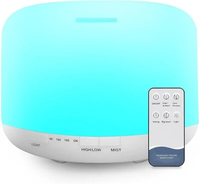 DIFFUSORE DI AROMI DA 500ML LAMPADA LED + TELECOMANDO UMIDIFICATORE PURIFICATORE - Immagine 1 di 4
