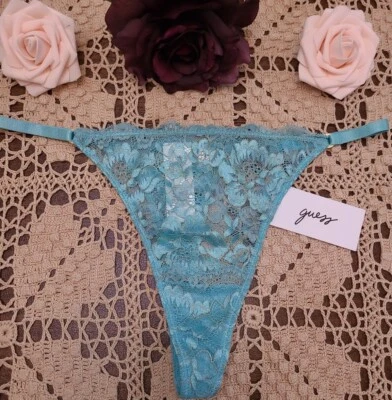 Panty L/7 GUESS SeXy Transparente LuXury Encaje CRISTAL Turquesa Tanga NUEVO CON ETIQUETAS $39.00 Foto 1 de 4