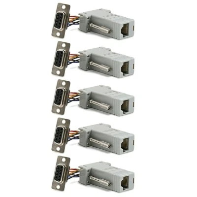 5x DB9 9-Pin Serial Female to RJ45 CAT5 8P8C Adapter Connector Extender Modular - Image 1 of 2