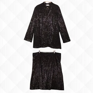 David Nieper Skirt Jacket Size UK 26-28 Black Velvet Sequin Occasion Plus Size - Picture 1 of 18