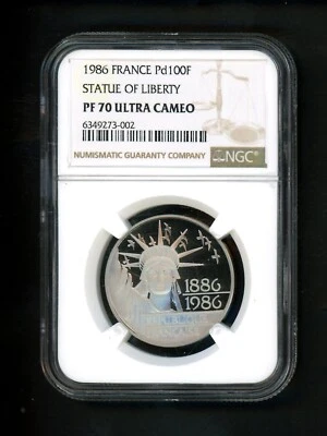 1986 France 100 Franc PALLADIUM Statue Liberty NGC PF 70 Ultra Cameo Proof RARE! - Image 1 of 4