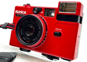 Konica EF3D Red Point & Shoot 35mm Film Camera [Exc++++] w/Filter Strap Cap - Picture 1 of 13