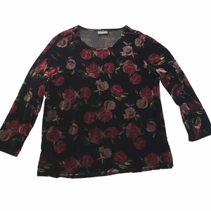 Top Y2K Notations velluto velluto rosa floreale scuro XL stravagante vacanza romantica - Foto 1 di 7