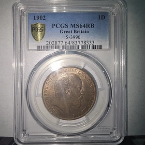 1902 Great Britain 1 Penny PCGS MS64RB S-3990 Rotated Die - Picture 1 of 2