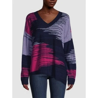 Suéter Cuello en V Nuevo Sin Etiquetas NIC+ZOE $158 XL Rosa Lavanda Azul Marino Vivid Vibes Espacio Teñido Foto 1 de 4