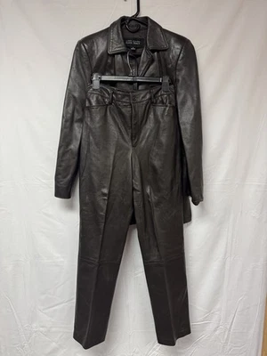 Blazer y pantalón vintage de cuero marrón Ellen Tracy  Foto 1 de 4