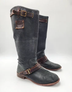 Caterpillar CAT Tall Black Leather Boots Brown Buckle Straps Riding Boots Size 7 - Picture 1 of 24