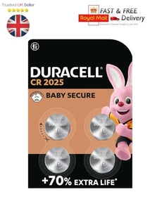 DURACELL 2025 Lithium Coin Batteries 3V (4 Pack) - Up to 70% Extra Life - Picture 1 of 1