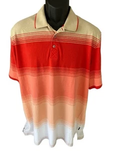 Sean John Polo Shirt Men's 2XL XXL Tan Red Pink Peach White Stripe Short Sleeve - Picture 1 of 8