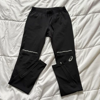 ASICS Running Tights Pants Mens Small Black Reflective Trim Zip Ankle Pocket - Image 1 of 4