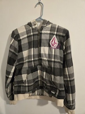 Rare vintage Volcom lined hoodie. Full zip with purple logo women's large. - Image 1 of 4