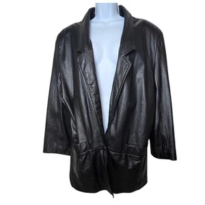 Avanti Black Genuine Leather Jacket One Button Lined Collared Blazer Women's L - Picture 1 of 9