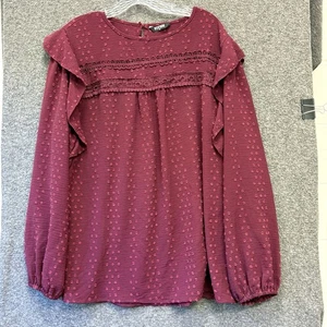 BTFBM Tunika Oberteil Damen XL Schweizer Punkte Pflaume Lila Hängerchen Bluse Langarm - Bild 1 von 16