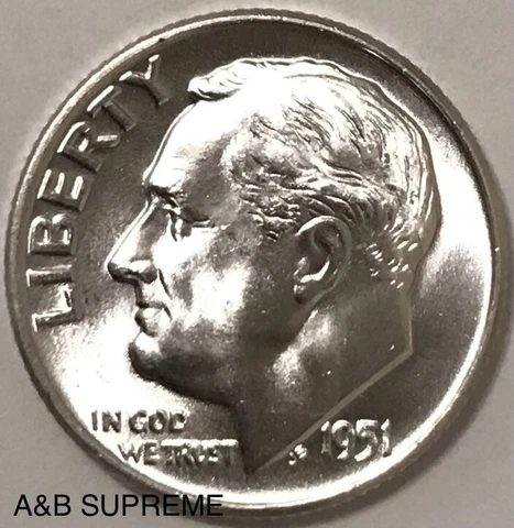 1951 D Roosevelt Dime Gem Bu Uncirculated 90% Silver Cover