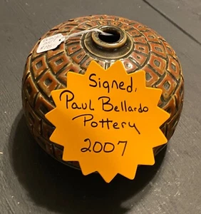 Signed Paul Bellardo Pottery 2006 Brown Collectable Designed Pottery 8 X 8 X 6 - Picture 1 of 6